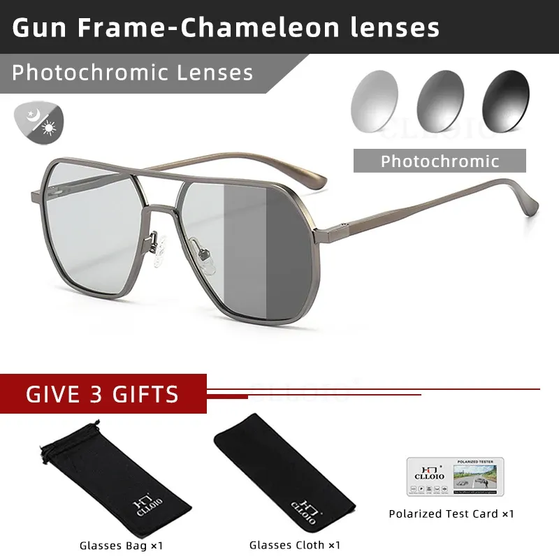 Lunettes de soleil photochromiques polarisées CLLOIO carrées en aluminium, anti-éblouissement, vision jour et nuit, protection UV400, pour hommes et femmes, idéales pour la conduite 10