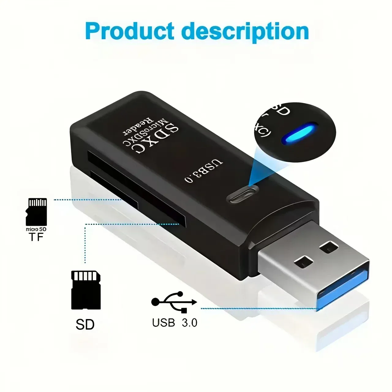 Lecteur de cartes USB 3.0 2 en 1, lecteur de cartes micro TF et SD, adaptateur USB haute vitesse pour PC et ordinateur portable 2