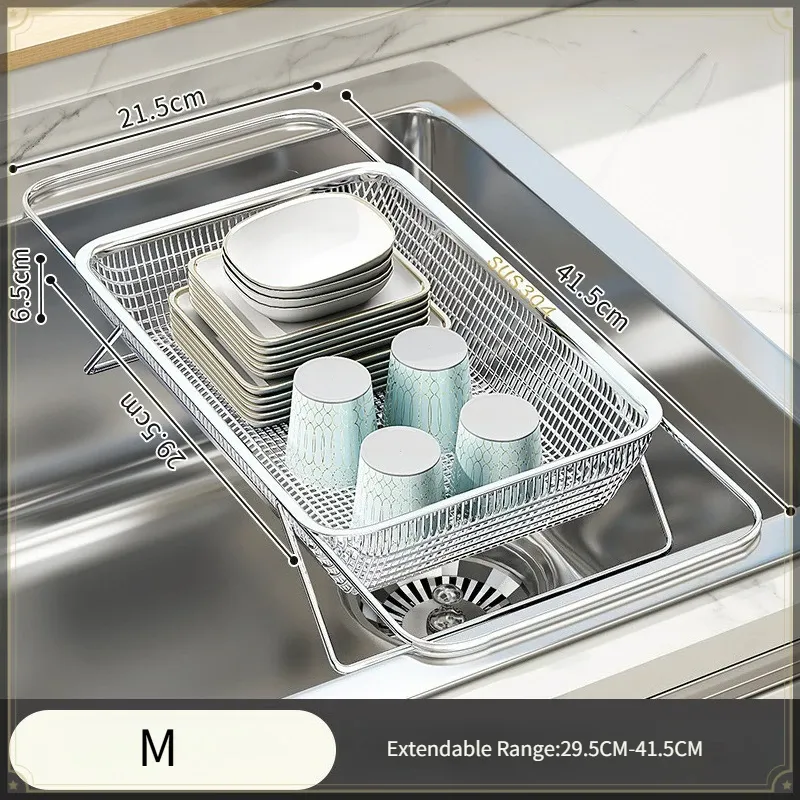 Égouttoir d'évier rétractable en acier inoxydable, antidérapant 8