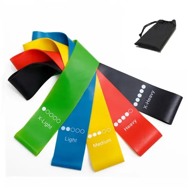 Ensemble de 5 bandes de résistance en latex pour l'entraînement à domicile et en salle, avec sac de transport 7