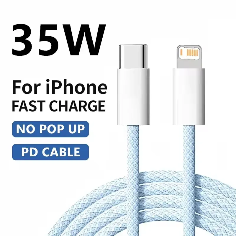Câble de charge rapide tressé 35 W, 1 m, 2 m, USB-C vers Lightning, compatible iPhone 13, 14 Pro Max, 11, 12, mini, X, XR, XS Max, 7, 8 Plus 7