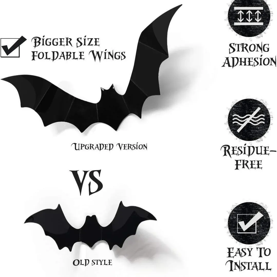 Ensemble de 12 stickers muraux 3D chauve-souris pour décoration d'Halloween, à placer sur meubles, fenêtres et extérieur 4