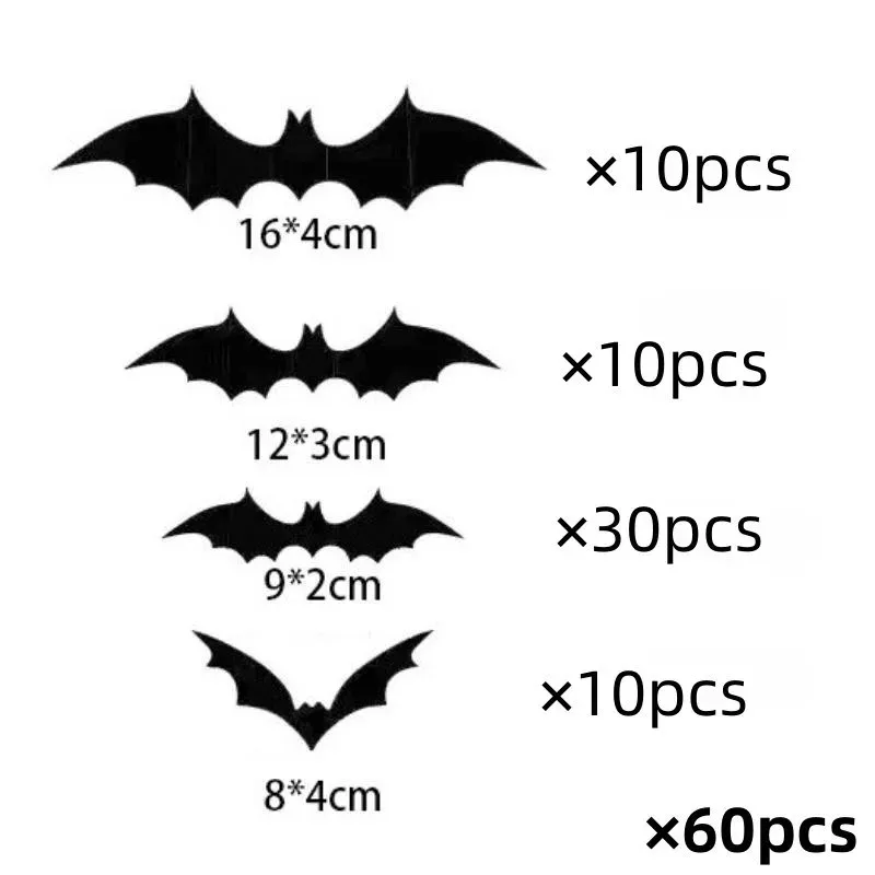 Ensemble de 12 stickers muraux 3D chauve-souris pour décoration d'Halloween, à placer sur meubles, fenêtres et extérieur 7