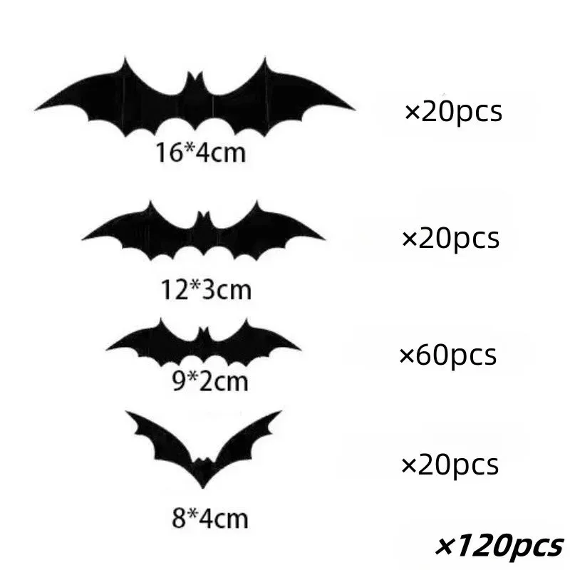 Ensemble de 12 stickers muraux 3D chauve-souris pour décoration d'Halloween, à placer sur meubles, fenêtres et extérieur 8