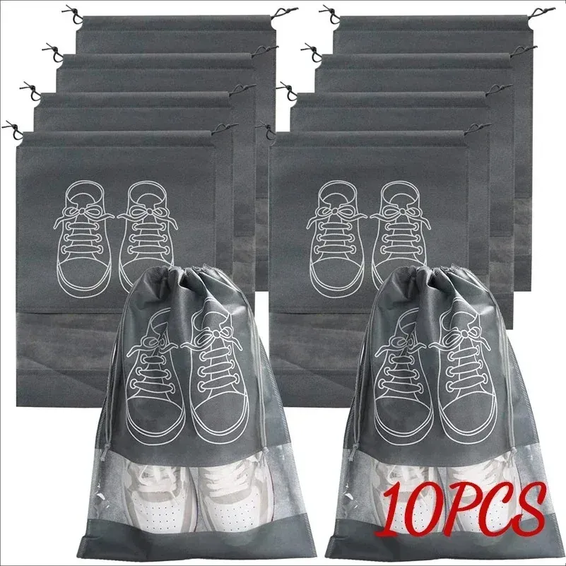 Sacs de rangement pour chaussures, lot de 10, sacs de rangement non tissés, housse de penderie portable pour voyage, pochette étanche pour vêtements, sac suspendu transparent 2