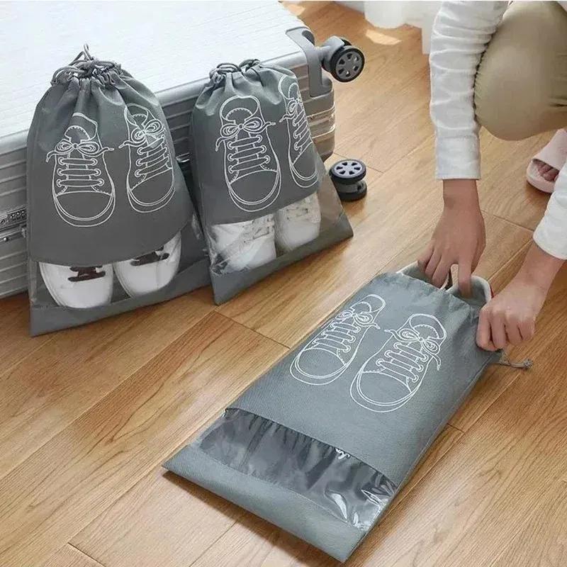 Sacs de rangement pour chaussures, lot de 10, sacs de rangement non tissés, housse de penderie portable pour voyage, pochette étanche pour vêtements, sac suspendu transparent 3