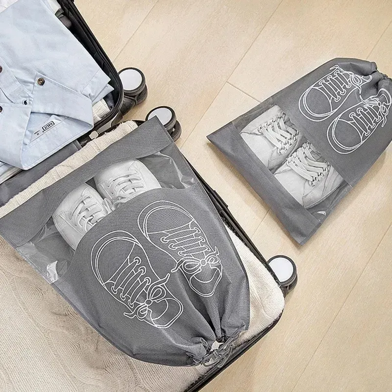 Sacs de rangement pour chaussures, lot de 10, sacs de rangement non tissés, housse de penderie portable pour voyage, pochette étanche pour vêtements, sac suspendu transparent 4