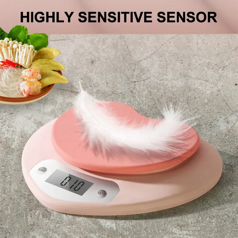 Balance de cuisine numérique portable en forme de cœur, rose, haute précision, 5 kg/1 g et 3 kg/0,1 g, écran LCD - Image 1