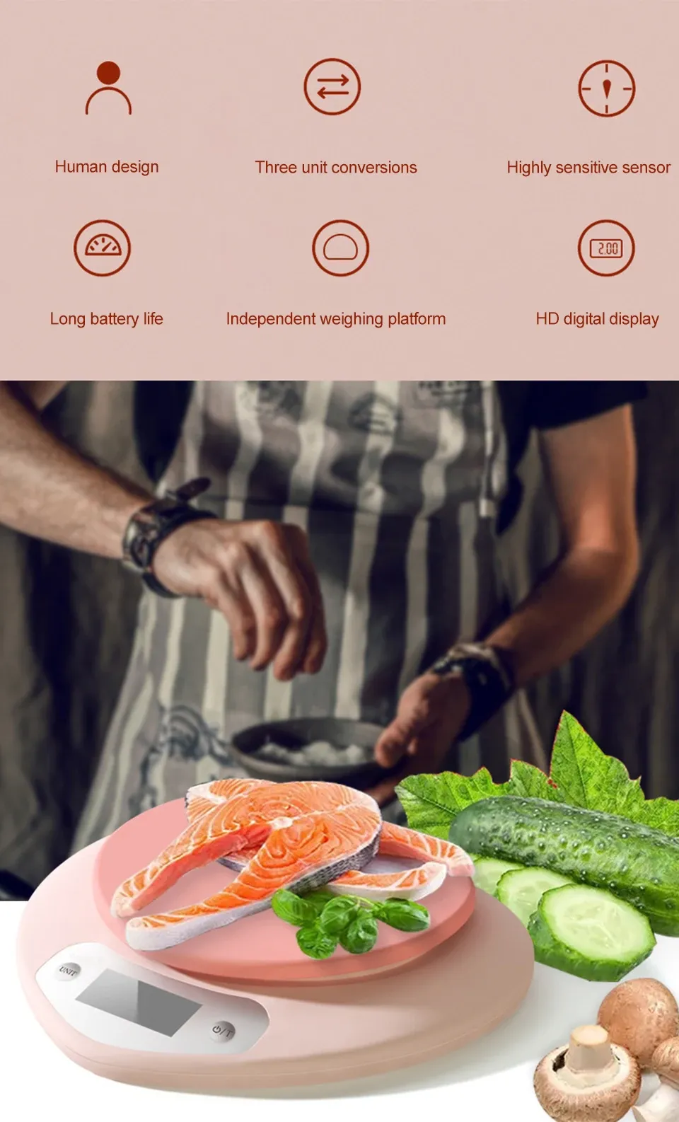 Balance de cuisine cœur rose, détail du design