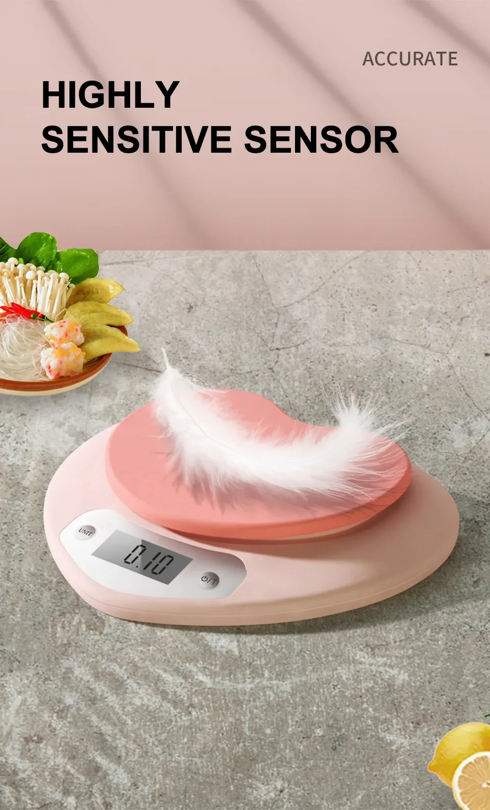 Balance de cuisine cœur rose, écran LCD
