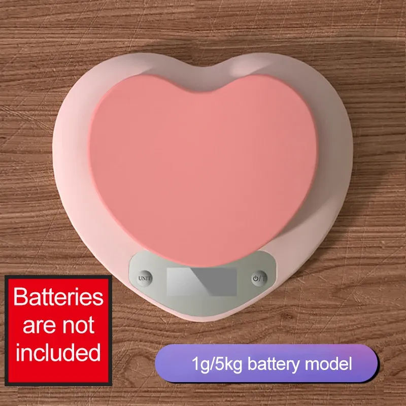 Balance de cuisine numérique portable en forme de cœur, rose, haute précision, 5 kg/1 g et 3 kg/0,1 g, écran LCD 7