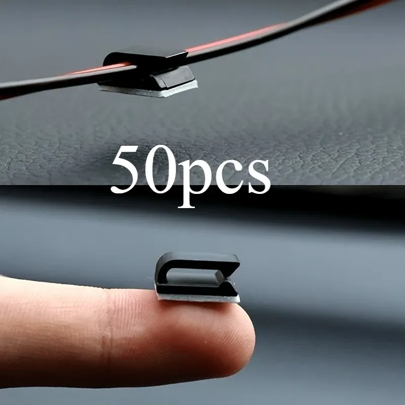 Lot de 50 clips adhésifs pour câbles de voiture, organisateur de fils pour GPS, données et éclairage 7