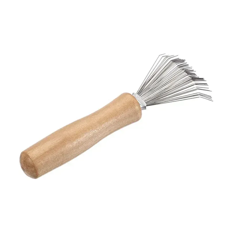 Nettoyeur de brosse à cheveux compact avec fil métallique et manche en bois, idéal pour le voyage et un usage domestique (1 pièce) 2