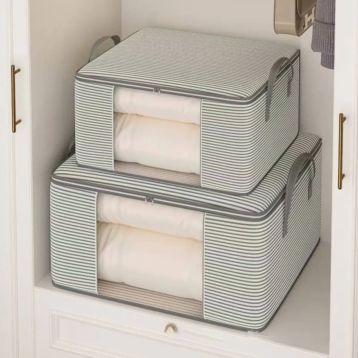Boîte de rangement transparente de grande capacité, organisateur portable pour vêtements avec poignées, conteneur pliable anti-poussière à fermeture éclair pour couette 3