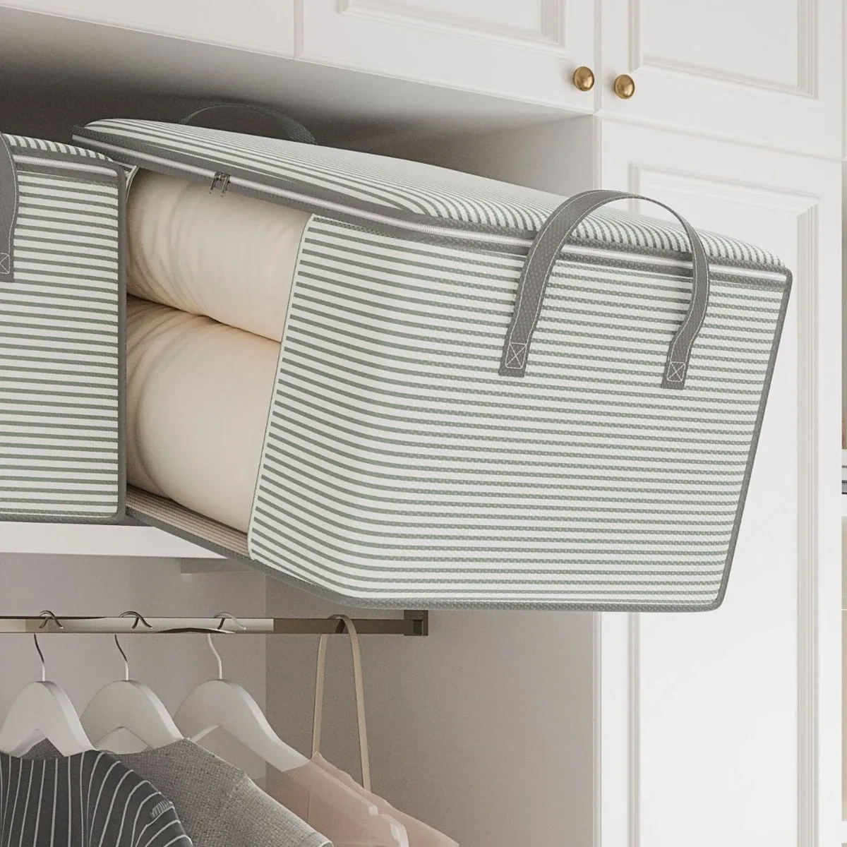 Boîte de rangement transparente de grande capacité, organisateur portable pour vêtements avec poignées, conteneur pliable anti-poussière à fermeture éclair pour couette 1
