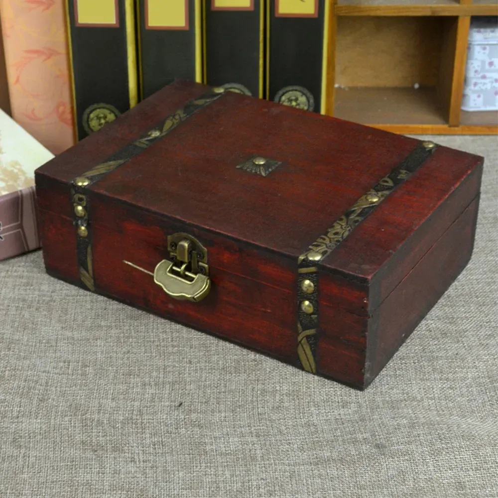 Boîte de rangement en bois naturel 23 x 16 x 7,5 cm au style rétro, idéale pour souvenirs et loisirs créatifs 2