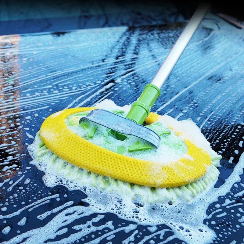 Brosse de nettoyage de voiture 2 en 1 à manche télescopique en alliage, plumeau et vadrouille de nettoyage 2