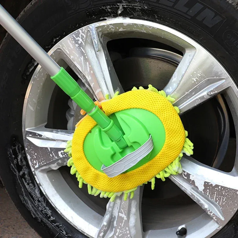 Brosse de nettoyage de voiture 2 en 1 à manche télescopique en alliage, plumeau et vadrouille de nettoyage 3