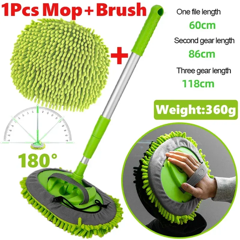 Brosse de nettoyage de voiture 2 en 1 à manche télescopique en alliage, plumeau et vadrouille de nettoyage 9