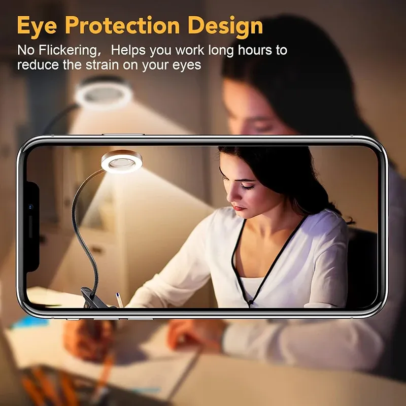 Loupe 10X avec éclairage LED 3 couleurs, lampe de bureau à pince métallique et col de cygne flexible pour l'art des ongles 2