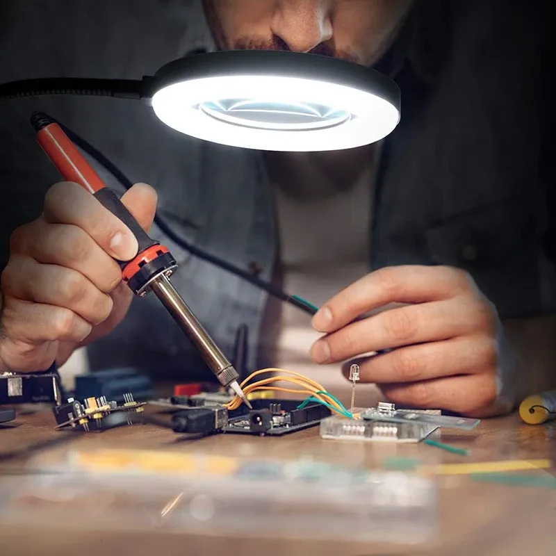 Loupe 10X avec éclairage LED 3 couleurs, lampe de bureau à pince métallique et col de cygne flexible pour l'art des ongles 4