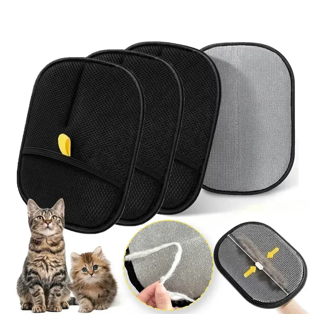 Lot de 2 gants de toilettage pour chat, brosses électrostatiques double face pour retirer les poils d'animaux sur canapés, tapis et vêtements 3