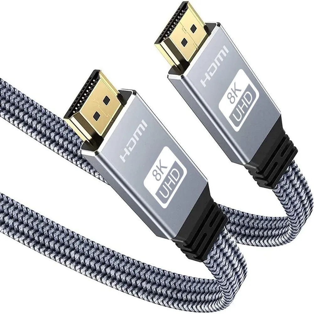 Câble HDMI plat 8K, 48 Gbps, haute vitesse, 8K60, 4K120, 144 Hz, câble HDMI 2.1 tressé, 3D, eARC, HDCP 2.2 et 2.3, compatible Roku TV et PS5 7
