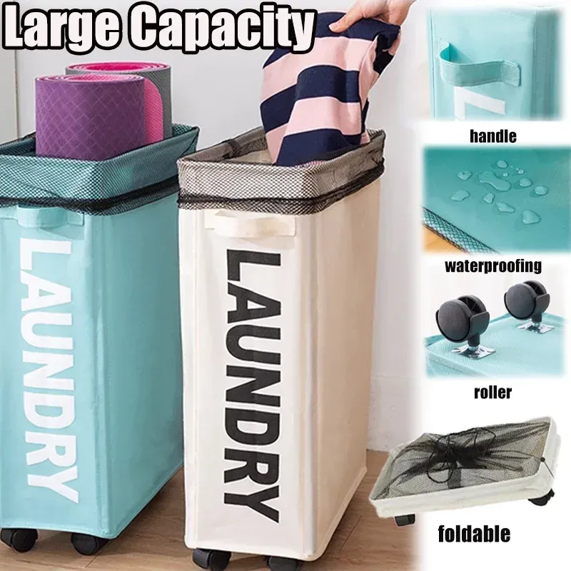 Panier à linge pliable avec roulettes, boîte de rangement pour vêtements et articles de yoga, accessoires de salle de bains - Image 1