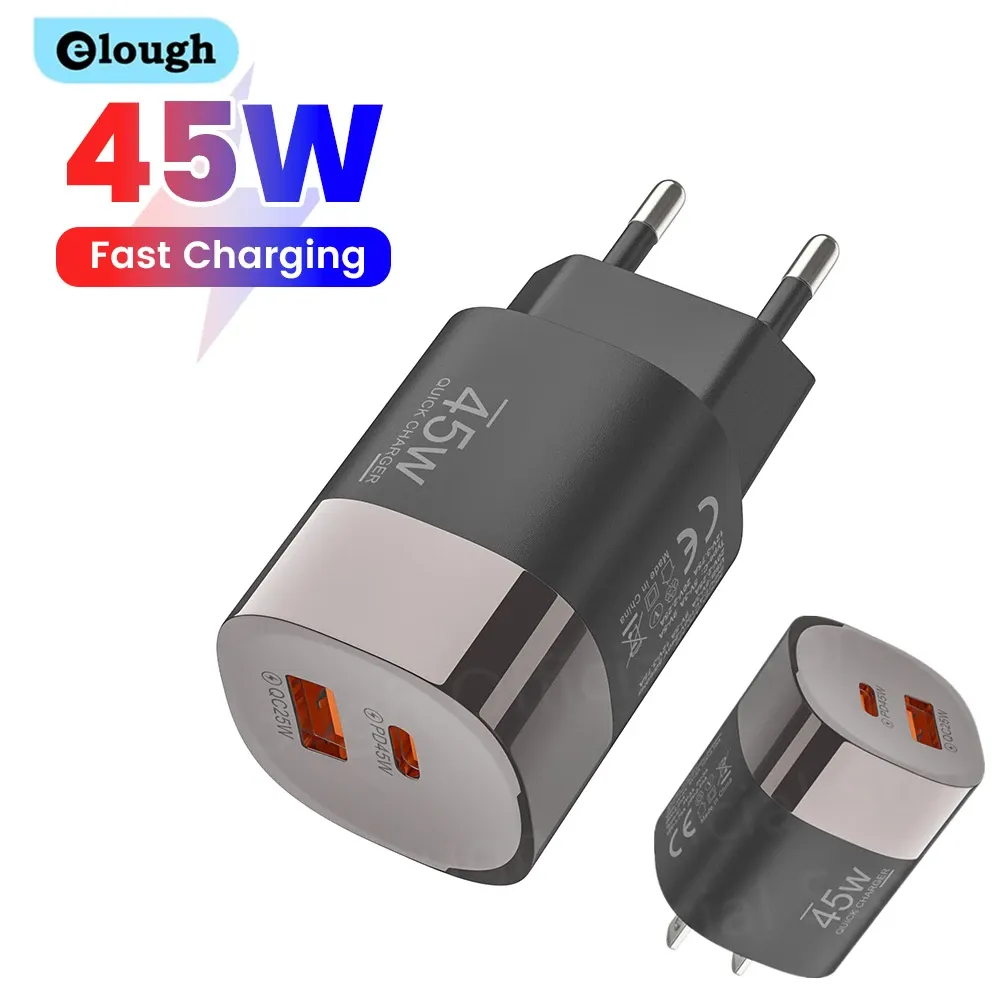 Chargeur mural USB-C 45 W à 2 ports, charge ultra-rapide avec USB PD, compatible iPhone, Realme et Huawei