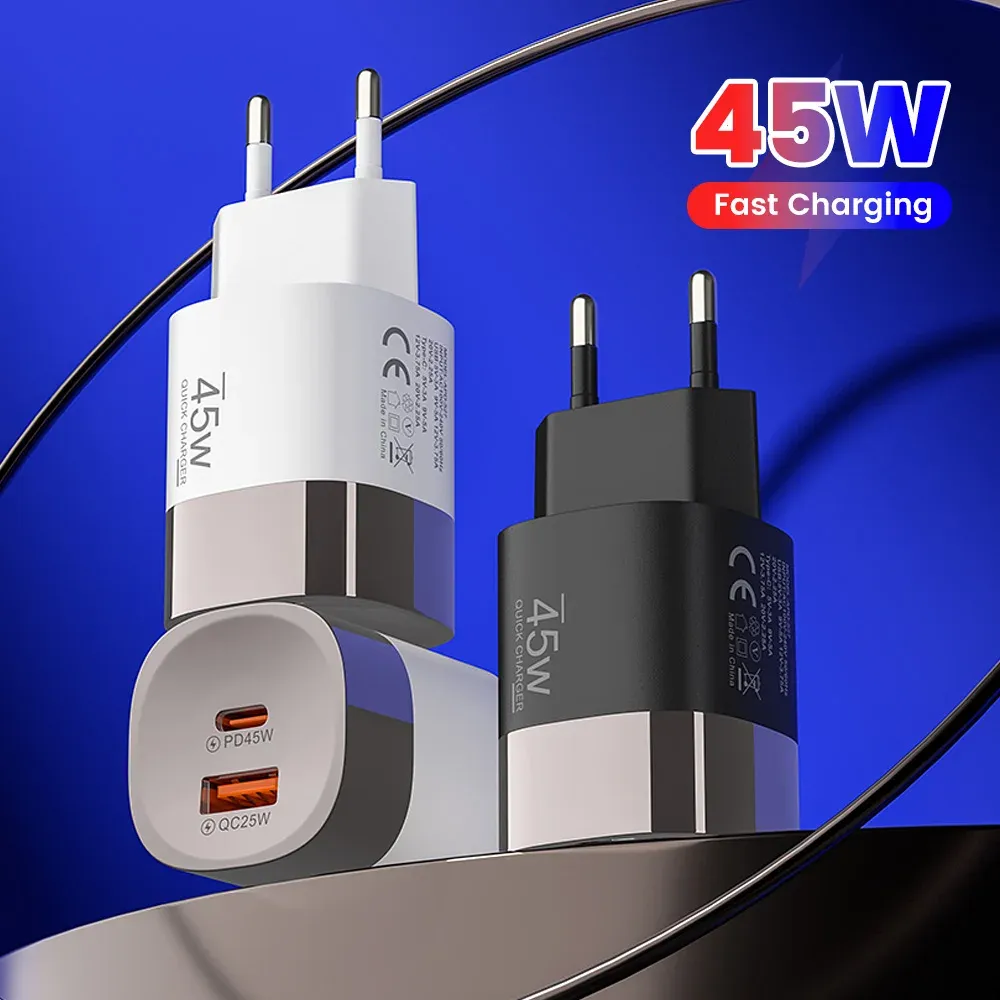 Chargeur mural USB-C 45 W à 2 ports, charge ultra-rapide avec USB PD, compatible iPhone, Realme et Huawei 2