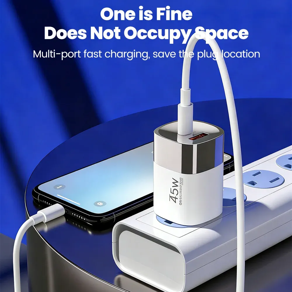 Chargeur mural USB-C 45 W à 2 ports, charge ultra-rapide avec USB PD, compatible iPhone, Realme et Huawei 3