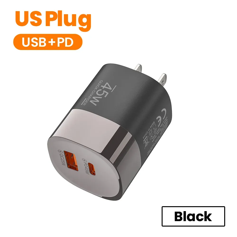 Chargeur mural USB-C 45 W à 2 ports, charge ultra-rapide avec USB PD, compatible iPhone, Realme et Huawei 8