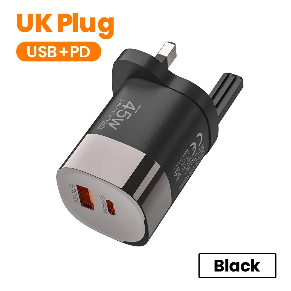 Chargeur mural USB-C 45 W à 2 ports, charge ultra-rapide avec USB PD, compatible iPhone, Realme et Huawei 10