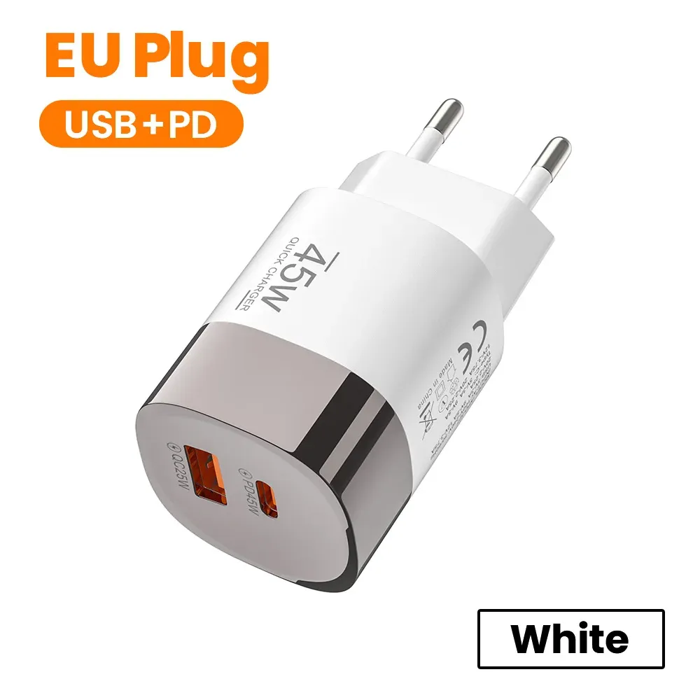 Chargeur mural USB-C 45 W à 2 ports, charge ultra-rapide avec USB PD, compatible iPhone, Realme et Huawei 9