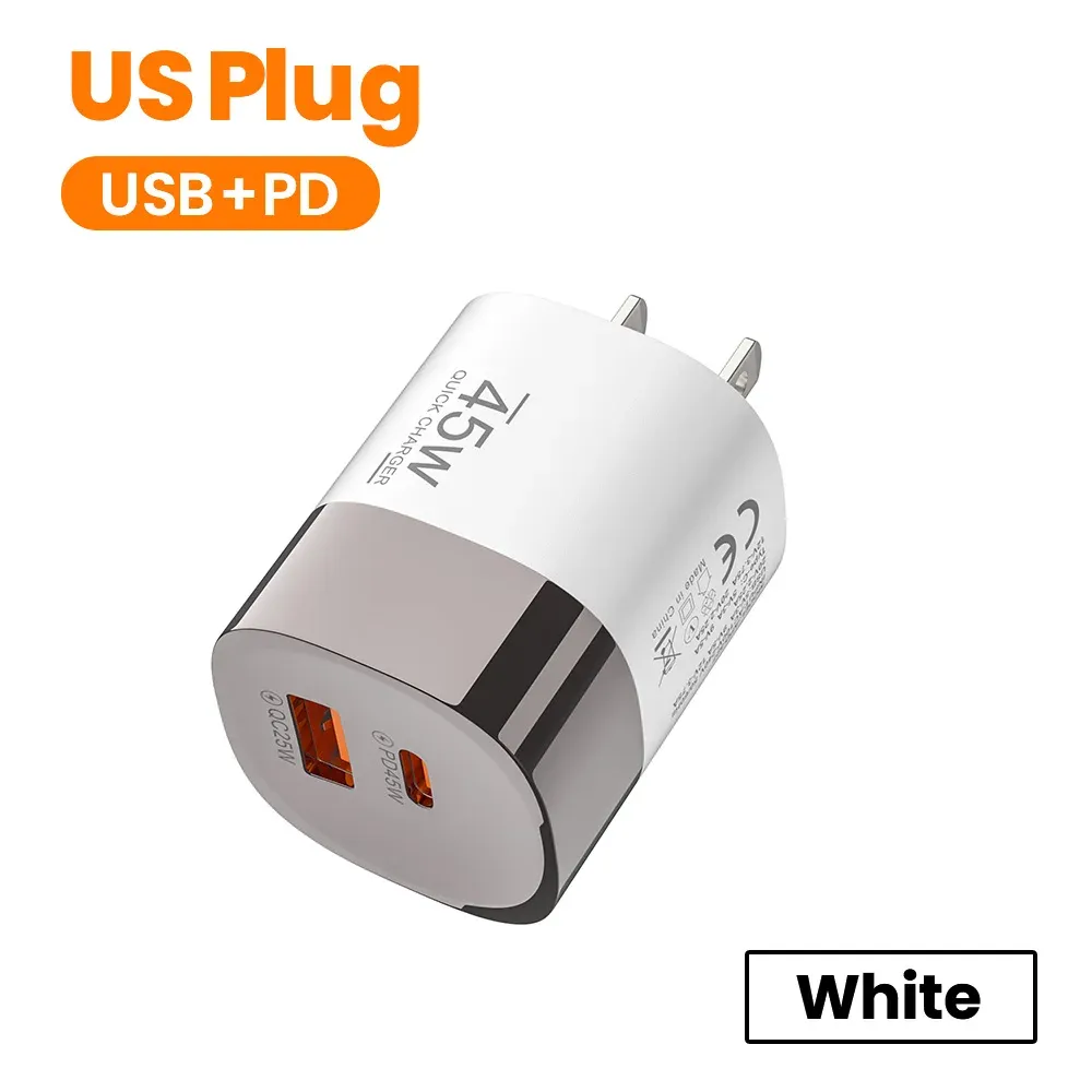 Chargeur mural USB-C 45 W à 2 ports, charge ultra-rapide avec USB PD, compatible iPhone, Realme et Huawei 11