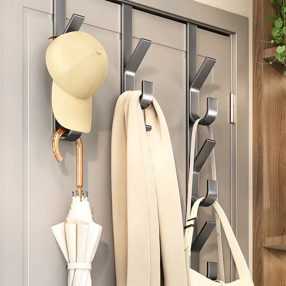 Crochet de porte facile à installer en métal solide, porte-manteau adapté aux vêtements, chapeaux et sacs, design compact, idéal pour la maison 4