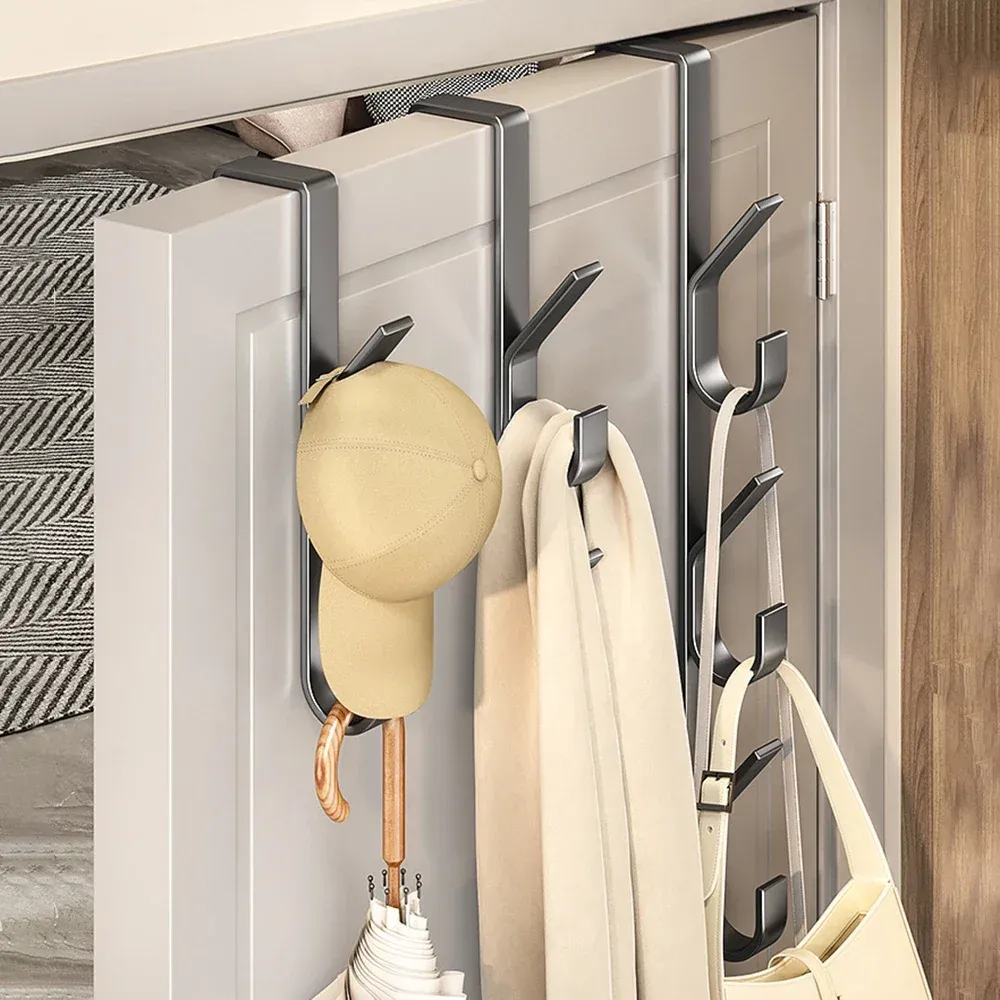 Crochet de porte facile à installer en métal solide, porte-manteau adapté aux vêtements, chapeaux et sacs, design compact, idéal pour la maison 6