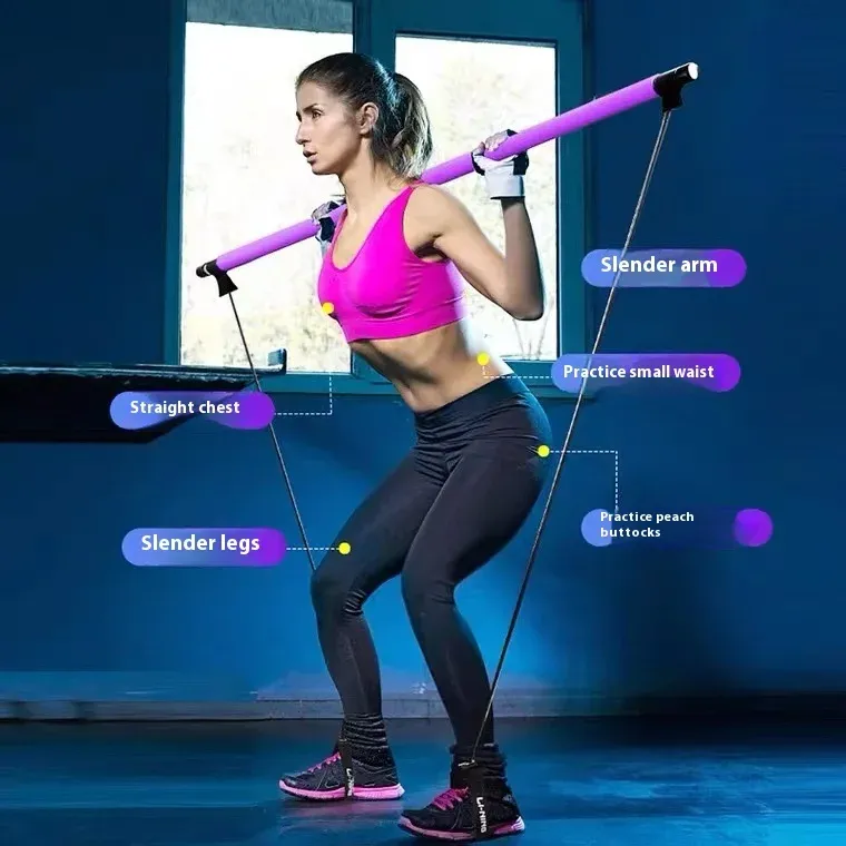 Bâton de Pilates réglable avec bandes élastiques pour l'entraînement à domicile, le yoga et le renforcement musculaire 2