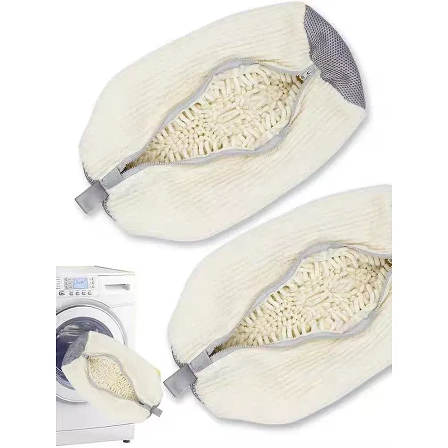 Fibre Fluffy 360° Sac de lavage pour chaussures Surround Cleaning - Sac à linge réutilisable, lavable en machine, avec fermeture éclair (lot de 1) 3