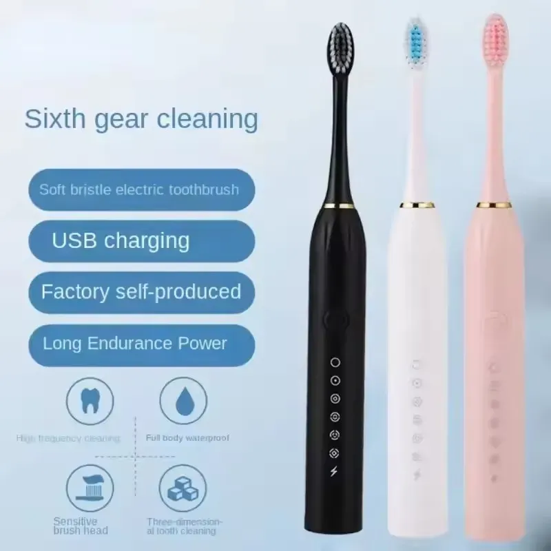 Brosse à dents électrique sonique rechargeable USB X-3 pour adulte, 6 modes de nettoyage, blanchiment et nettoyage des dents, lavable - Image 1