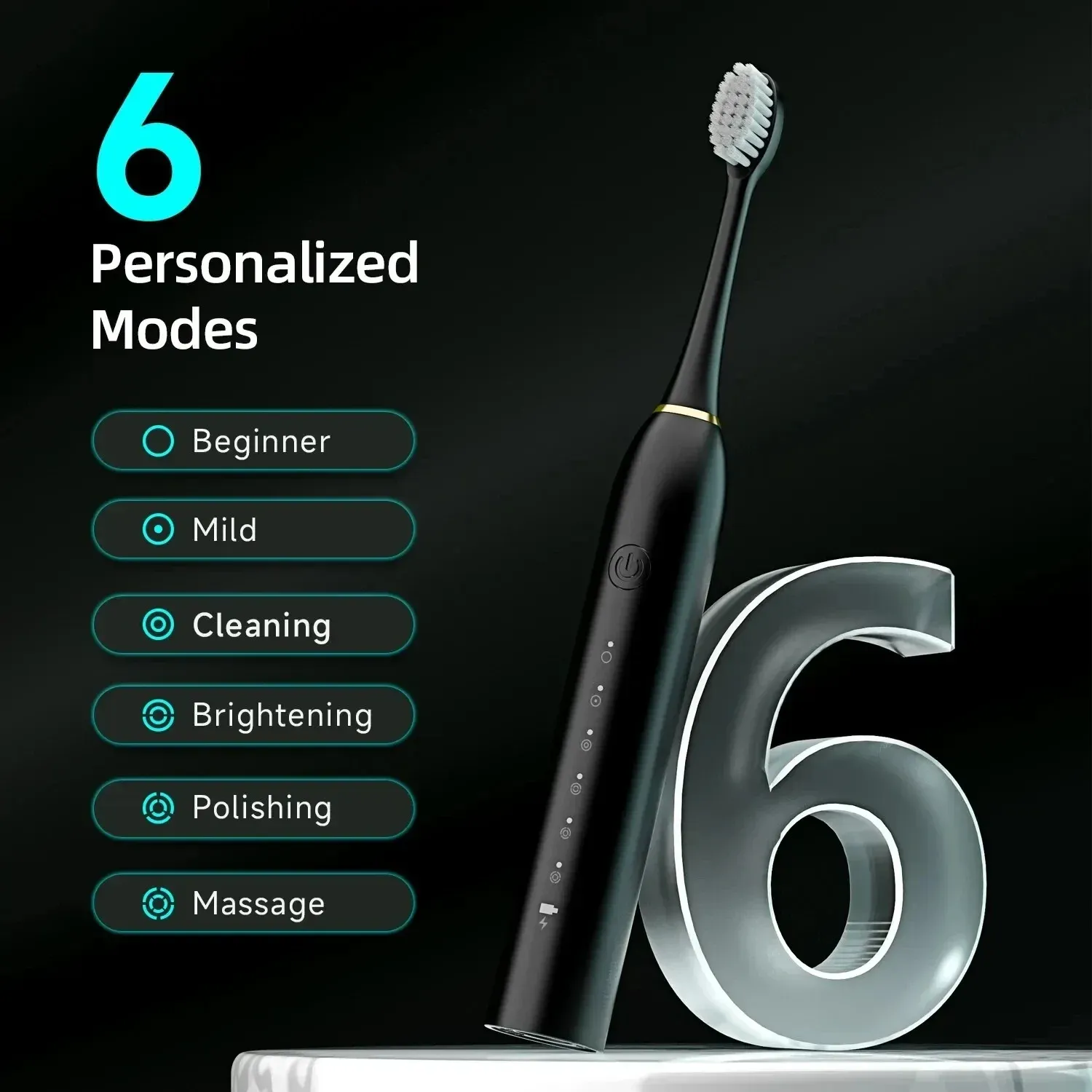 Brosse à dents électrique sonique rechargeable USB X-3 pour adulte, 6 modes de nettoyage, blanchiment et nettoyage des dents, lavable 3