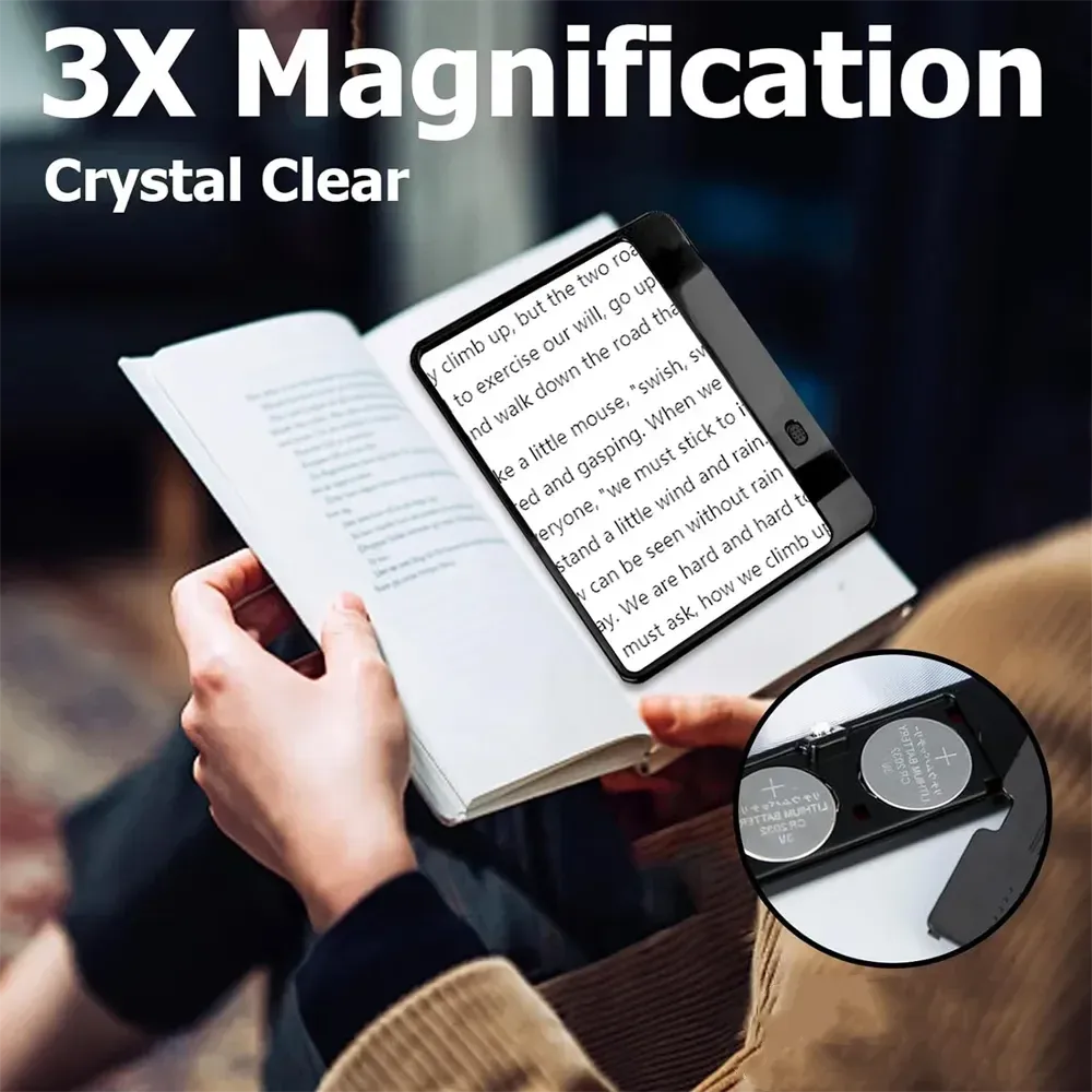 Loupe de lecture grand format à 3 fois de grossissement, à éclairage LED, légère, pour livres, enfants et seniors 5