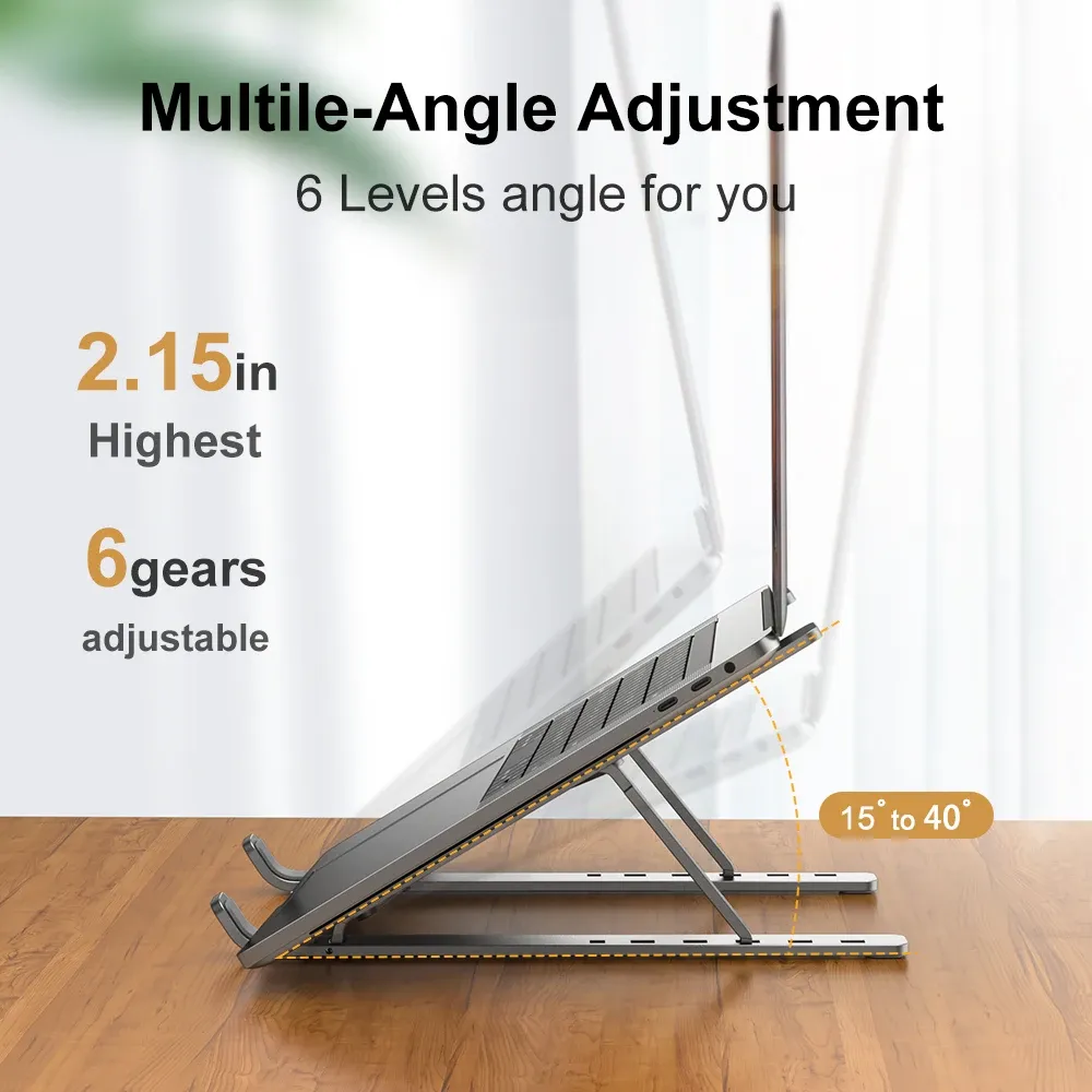Support réglable en alliage d'aluminium pour ordinateur portable, support de refroidissement à hauteur ajustable pour MacBook et Lenovo, accessoires pour ordinateur portable 4