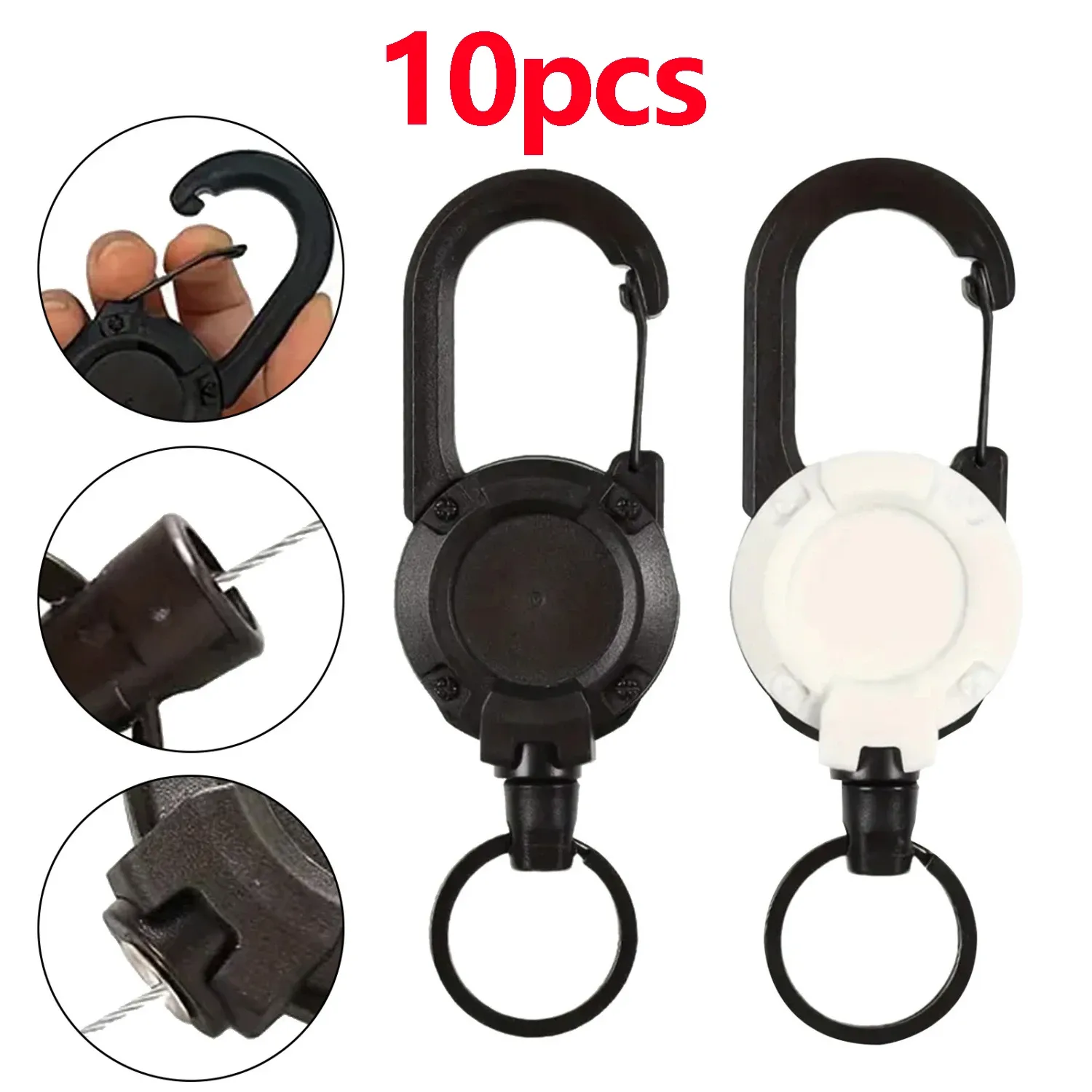 Lot de 10 porte-badges rétractables robustes avec câble antivol en acier, mousqueton 60 cm, facile à tirer, pour usage extérieur - Image 1