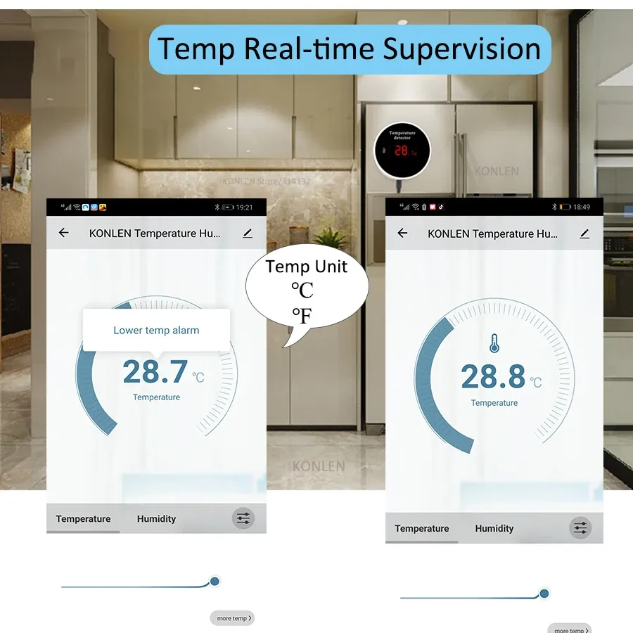 Capteur de température Wi-Fi KONLEN Tuya avec sonde filaire numérique 3 m, compatible Smart Life, thermomètre connecté pour maison intelligente, idéal pour piscine, thermostat et alarme à distance 3
