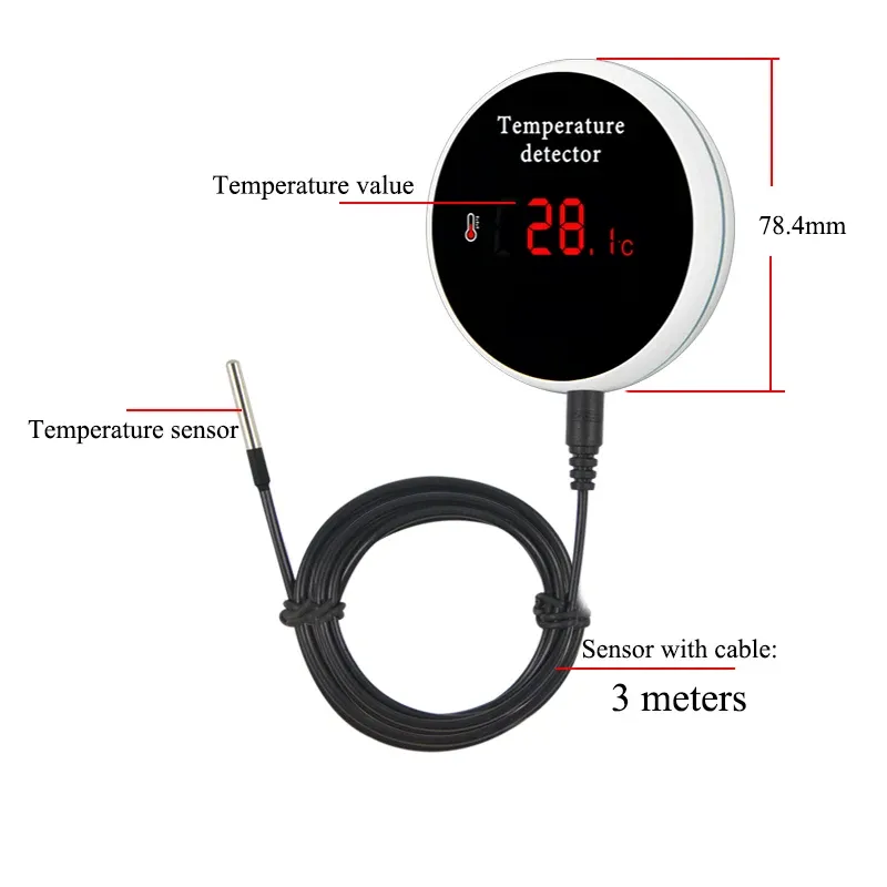 Capteur de température Wi-Fi KONLEN Tuya avec sonde filaire numérique 3 m, compatible Smart Life, thermomètre connecté pour maison intelligente, idéal pour piscine, thermostat et alarme à distance 6