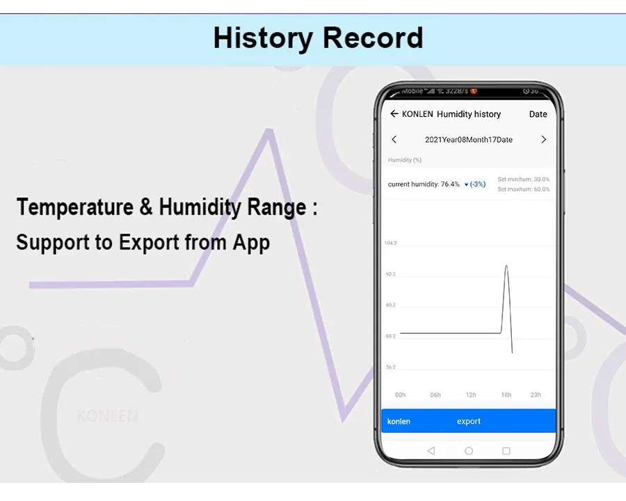 Historique de température dans l'application
