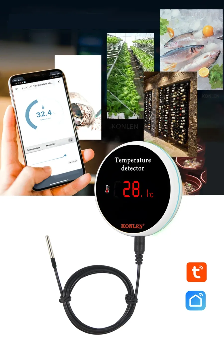 Capteur de température Wi-Fi KONLEN, vue d'ensemble