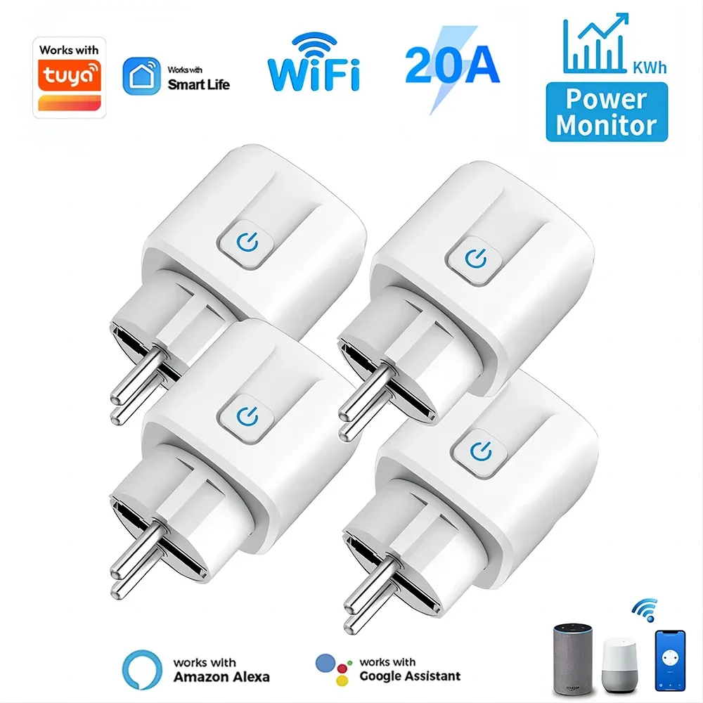 Prise connectée Wi-Fi EU 16/20 A avec mesure de la consommation énergétique, contrôle à distance par application et commande vocale, compatible Tuya et Google Home