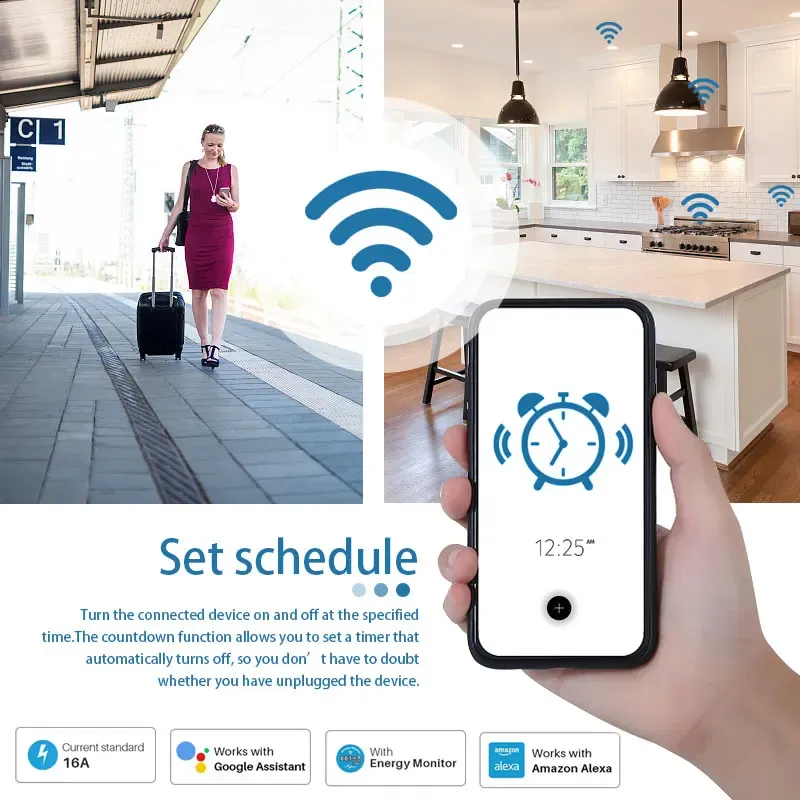 Prise connectée Wi-Fi EU 16/20 A avec mesure de la consommation énergétique, contrôle à distance par application et commande vocale, compatible Tuya et Google Home 4